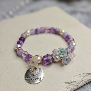 Purple Beaded Bracelet with Silver Charm